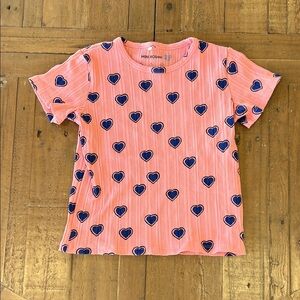 Mini Rodini pink ribbed blue heart print short sleeve tee 6- years